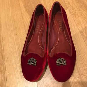 Ralph Lauren red velvet flats